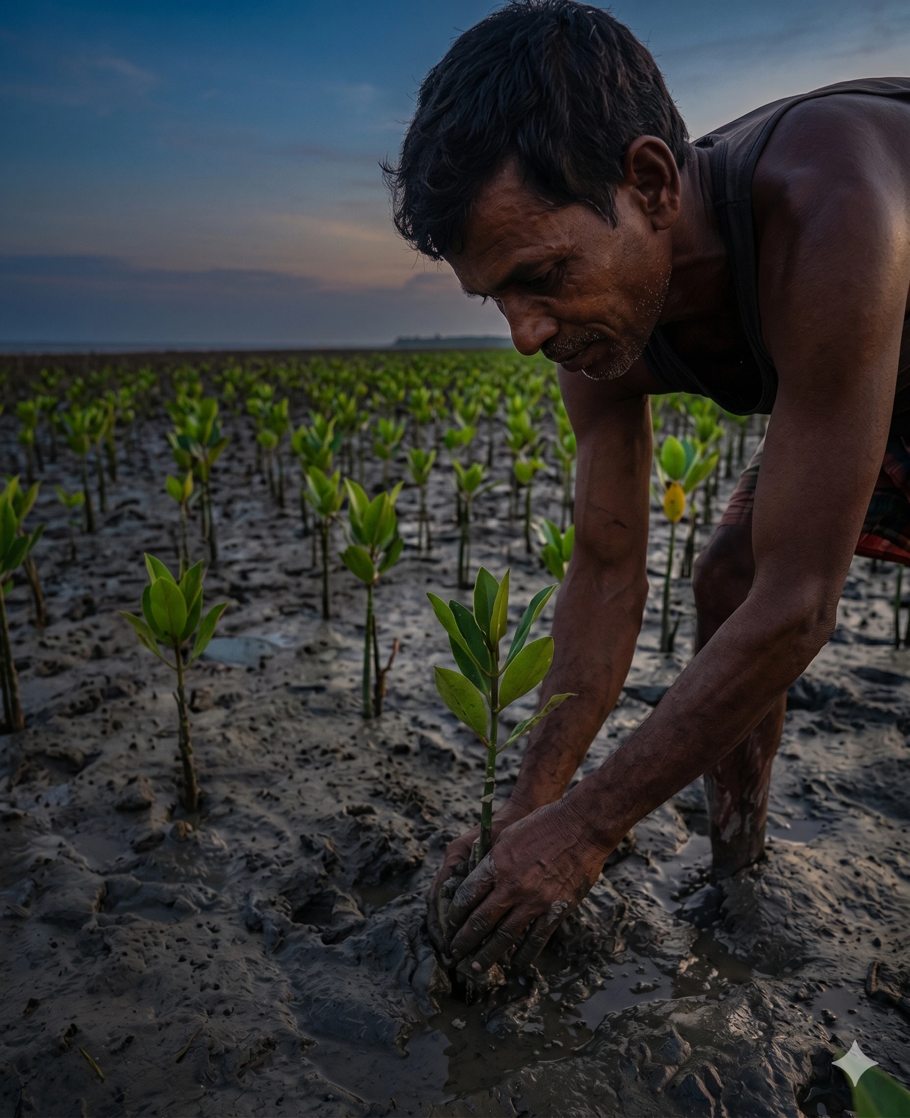 A farmer sowing mangroves - courtesy The Better Human NGO